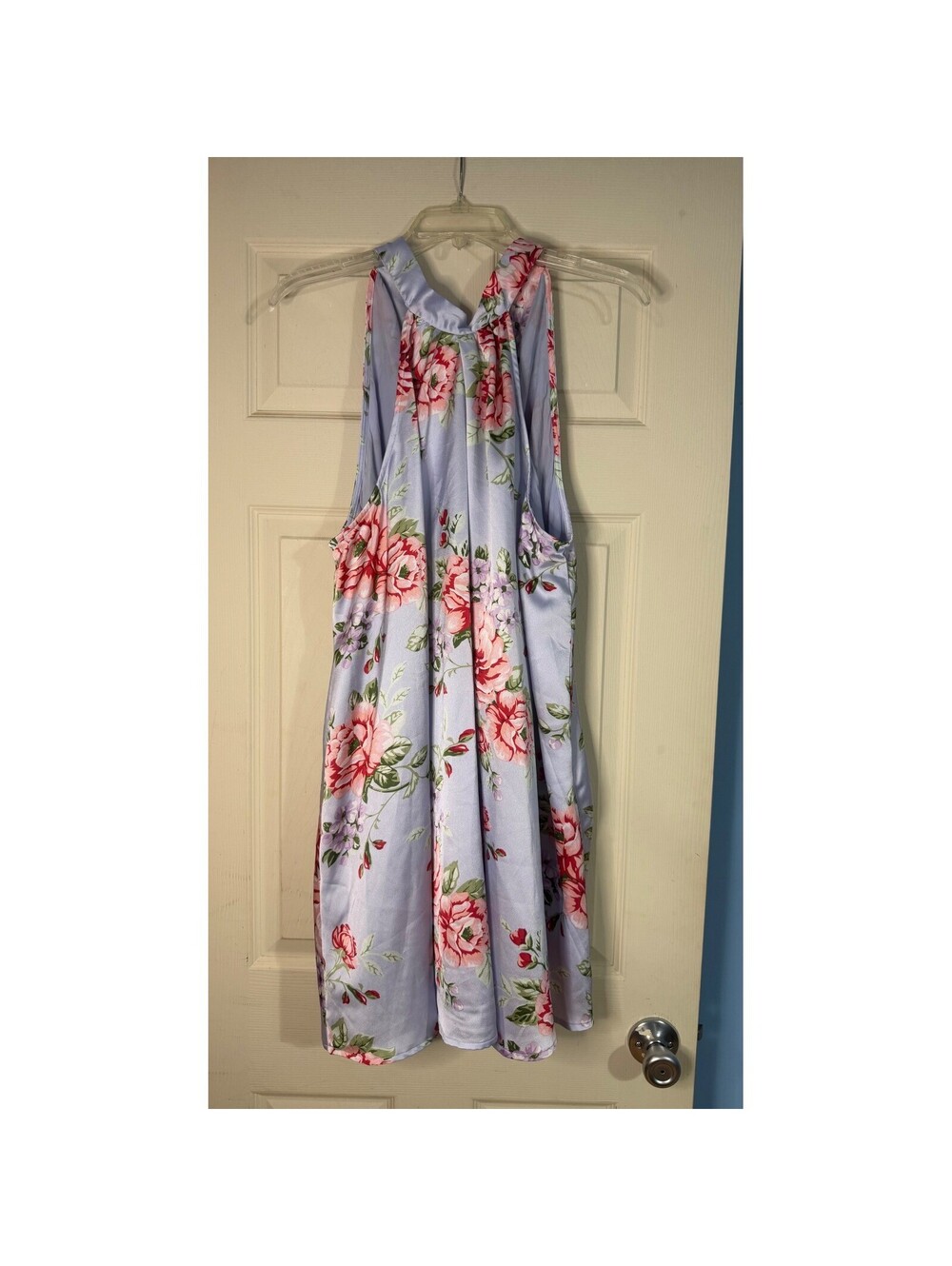 Lulus Blue Pink Floral Satin Halter Mini Dress XL Resort Vacation Party